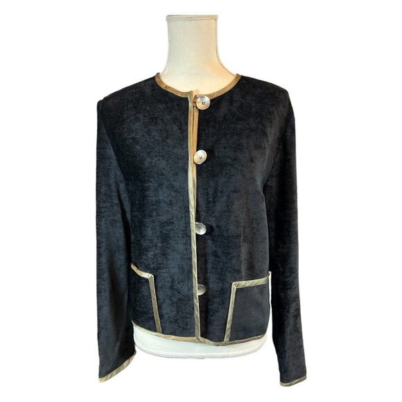 Annikki Karvinen Womens XS Jacket‎  Black Textured Gold Trim Buttons Findland - Picture 1 of 8